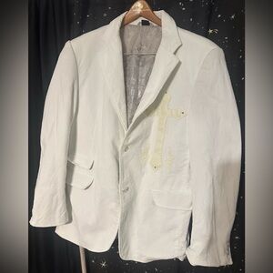 Elegant White  corduroy Blazer with Cross Detail